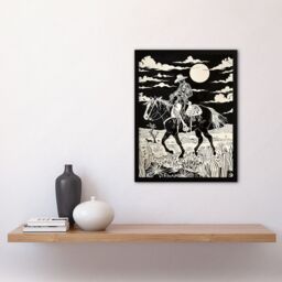 Artery8 Midnight Cowboy Black & White Western Desert Framed Art Print - Size: A4 - thumbnail 4
