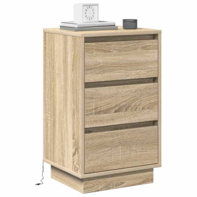 Berkfield Home Modern Bedside Cabinet with LED Sonoma Oak 39x34, 5x65 cm Engineer in Beige - image 1
