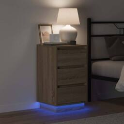 Berkfield Home Modern Bedside Cabinet with LED Sonoma Oak 39x34, 5x65 cm Engineer in Beige - thumbnail 4