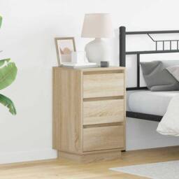 Berkfield Home Modern Bedside Cabinet with LED Sonoma Oak 39x34, 5x65 cm Engineer in Beige - thumbnail 2