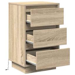 Berkfield Home Modern Bedside Cabinet with LED Sonoma Oak 39x34, 5x65 cm Engineer in Beige - thumbnail 5