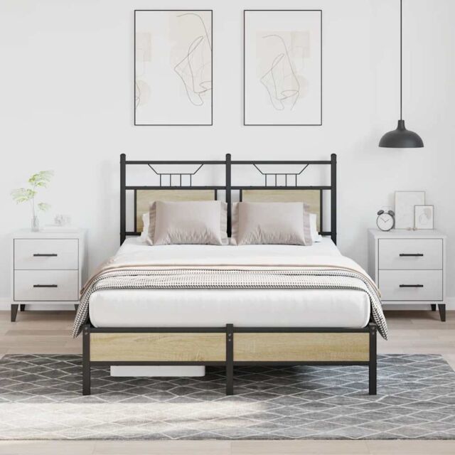 Berkfield Home Bed Frame without Mattress Sonoma Oak 120x200 cm Engineered Wood in Brown - Size: Small Double - image 1