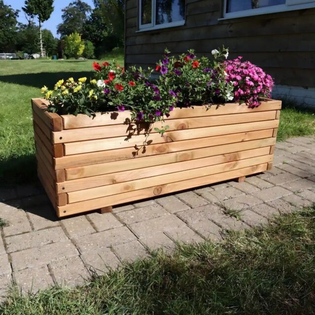 Woven Wood 1.2m Pine Raised Trough Planter in Natural - image 1