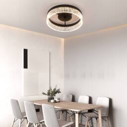 NIVOR 20W LED Ceiling Light Clear Seeded Acrylic Lampshade Round Lamp in Black - thumbnail 7