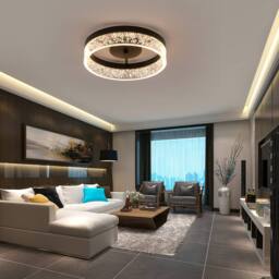NIVOR 20W LED Ceiling Light Clear Seeded Acrylic Lampshade Round Lamp in Black - thumbnail 5
