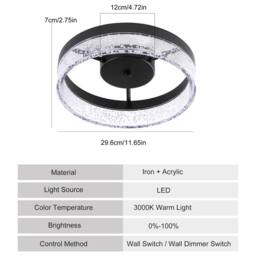 NIVOR 20W LED Ceiling Light Clear Seeded Acrylic Lampshade Round Lamp in Black - thumbnail 2