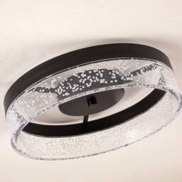 NIVOR 20W LED Ceiling Light Clear Seeded Acrylic Lampshade Round Lamp in Black - thumbnail 8
