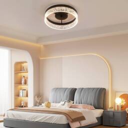 NIVOR 20W LED Ceiling Light Clear Seeded Acrylic Lampshade Round Lamp in Black - thumbnail 6