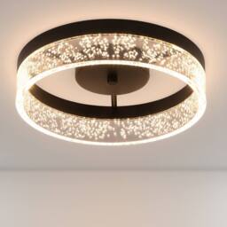 NIVOR 20W LED Ceiling Light Clear Seeded Acrylic Lampshade Round Lamp in Black