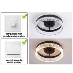 NIVOR 20W LED Ceiling Light Clear Seeded Acrylic Lampshade Round Lamp in Black - thumbnail 3