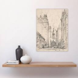 "Artery8 Joseph Pennell Broad Street View Pencil Cityscape Wall Art Print in Grey - Size: W12"" x H16""" - thumbnail 4
