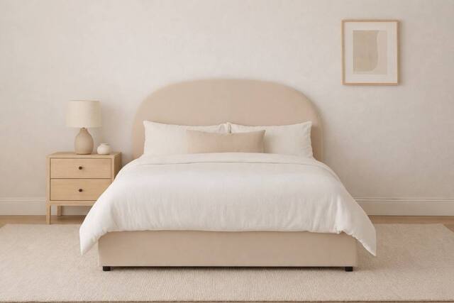 Sloomy Berkley Ottoman Bed-Plush Beige Upholstered Lift-Up Flatpack Frame - Size: Double - image 1