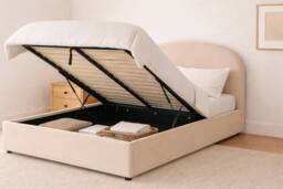 Sloomy Berkley Ottoman Bed-Plush Beige Upholstered Lift-Up Flatpack Frame - Size: Double - thumbnail 2
