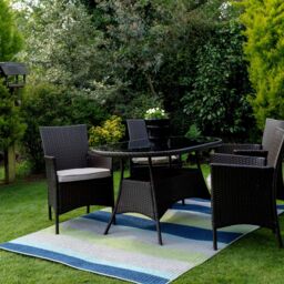 Kukoon Blue Green Striped Outdoor, Garden & Patio Area Rug in Dark Blue - Size: 200 cm x 290 cm - thumbnail 4