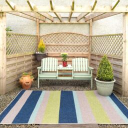 Kukoon Blue Green Striped Outdoor, Garden & Patio Area Rug in Dark Blue - Size: 200 cm x 290 cm - thumbnail 2