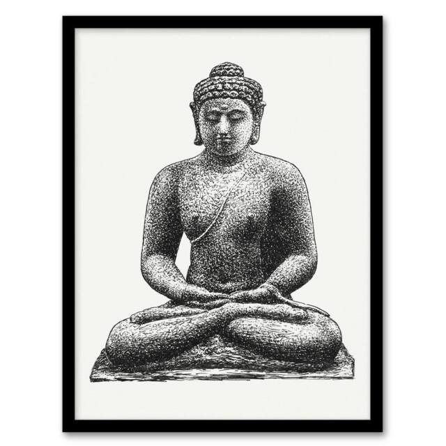 "Artery8 Buddha On The Borobudur Drawing Leo Gestel Framed Wall Art Print in White - Size: W12"" x H16""" - image 1