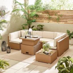 FurnitureboxUK Orlando Rattan Rising Garden Coffee Dining Table in Beige - thumbnail 6