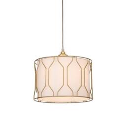 Lighting Collection Drum Shade with Gold Cage Details in White - thumbnail 2