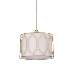 Lighting Collection Drum Shade with Gold Cage Details in White - thumbnail 3