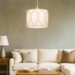 Lighting Collection Drum Shade with Gold Cage Details in White