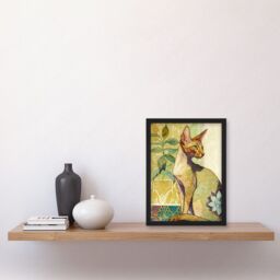 Artery8 Shorthair Cat with Art Nouveau Botanical Patterns Colourful Watercolour Illustration Artwork Framed Wall Art Print A4 in Black - thumbnail 2