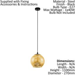 Loops Pendant Ceiling Light Colour Black Shade Gold Color Glass Bulb E27 1x40W - thumbnail 2