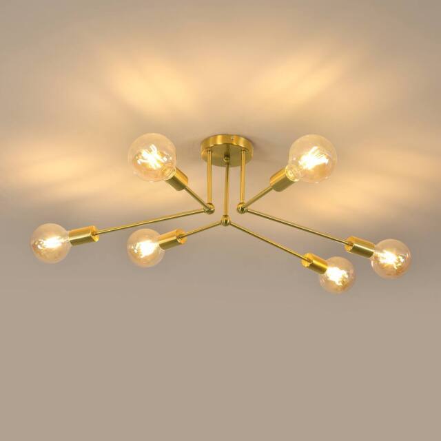 COMELY Industrial Chandelier, 6 Lights E27 Vintage Metal Gold Ceiling Lights - image 1