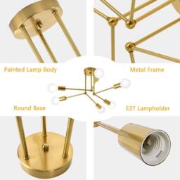 COMELY Industrial Chandelier, 6 Lights E27 Vintage Metal Gold Ceiling Lights - thumbnail 8