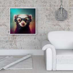Warren Reed - Designer Ferret With Glasses Splashart Framed Canvas in Off-White - Size: w10 inch x h10 inch - thumbnail 2