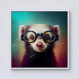 Warren Reed - Designer Ferret With Glasses Splashart Framed Canvas in Off-White - Size: w10 inch x h10 inch - thumbnail 1