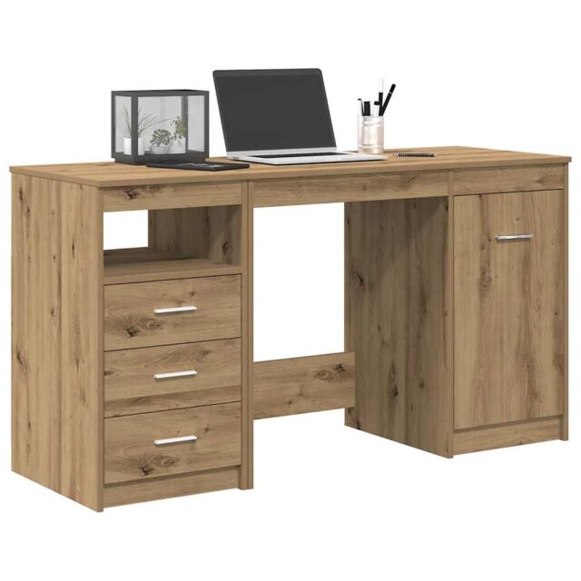Berkfield Home Desk with Cabinet Artisan Oak Engineered Wood in Brown - image 1
