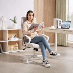 HOMCOM High Back Office Chair, Computer Desk Chair for Home, Cream White - thumbnail 1