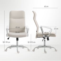 HOMCOM High Back Office Chair, Computer Desk Chair for Home, Cream White - thumbnail 3