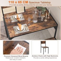 Costway 4PCS Dining Table Set for 4 Industrial Rectangular Kitchen Table with Chairs & Bench Metal Frame in Brown - thumbnail 4