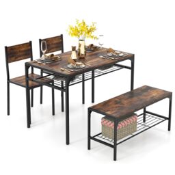 Costway 4PCS Dining Table Set for 4 Industrial Rectangular Kitchen Table with Chairs & Bench Metal Frame in Brown - thumbnail 5