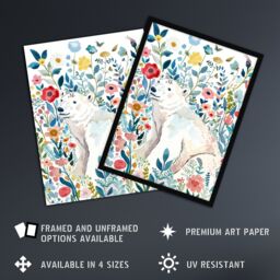 "Artery8 Polar Bear Basking Wildflower Field Watercolour Framed Wall Art - Size: W12"" x H16""" - thumbnail 2