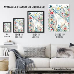 "Artery8 Polar Bear Basking Wildflower Field Watercolour Framed Wall Art - Size: W12"" x H16""" - thumbnail 3