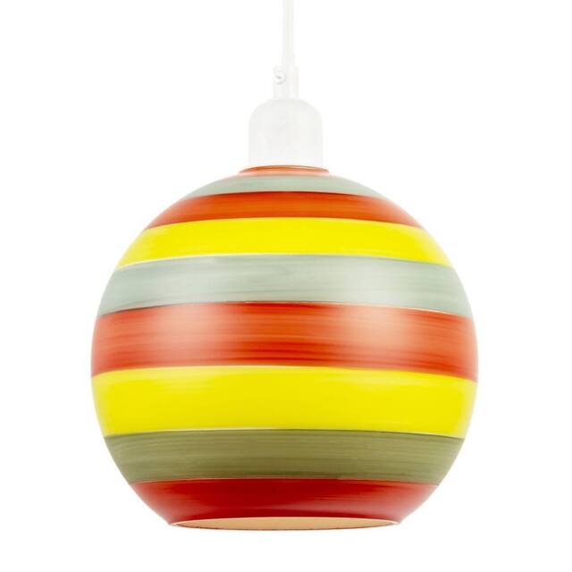 Happy Homewares Multicolour Striped Glass Globe Pendant Shade with Retro Character - image 1