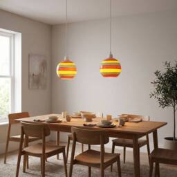 Happy Homewares Multicolour Striped Glass Globe Pendant Shade with Retro Character - thumbnail 5