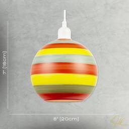 Happy Homewares Multicolour Striped Glass Globe Pendant Shade with Retro Character - thumbnail 6