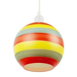 Happy Homewares Multicolour Striped Glass Globe Pendant Shade with Retro Character - thumbnail 4