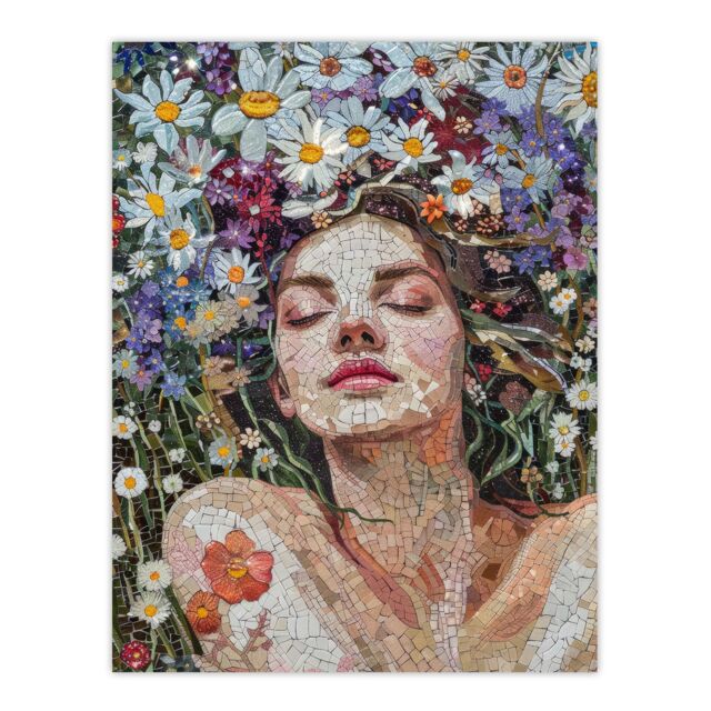 "Artery8 Wall Art Print Woman Laying in Spring Flower Field Mosaic Poster - Size: W12"" x H16""" - image 1