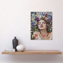 "Artery8 Wall Art Print Woman Laying in Spring Flower Field Mosaic Poster - Size: W12"" x H16""" - thumbnail 4