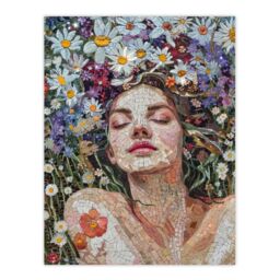 "Artery8 Wall Art Print Woman Laying in Spring Flower Field Mosaic Poster - Size: W12"" x H16""" - thumbnail 1