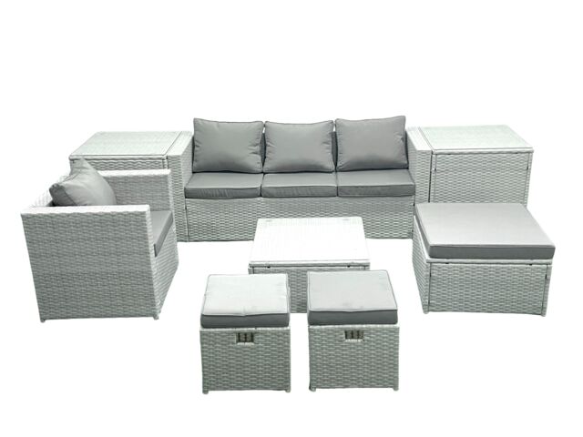 Fimous Garden Outdoor Furniture Set 7 Seater Rattan Sofa Set with 3 Footstools Armchair 2 Side Tables Light Grey Mixed - image 1