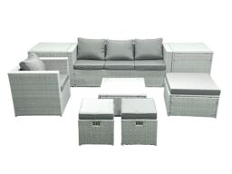 Fimous Garden Outdoor Furniture Set 7 Seater Rattan Sofa Set with 3 Footstools Armchair 2 Side Tables Light Grey Mixed - thumbnail 2