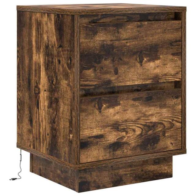 Berkfield Home Durable Bedside Cabinet with LED Lights¬†Smoked Oak 38x34x50 cm - Size: 38 x 34 x 50 cm - image 1