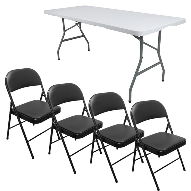 Geepas Garden Foldable Table & 4 Piece Chair Set Outdoor in True Black - image 1