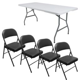 Geepas Garden Foldable Table & 4 Piece Chair Set Outdoor in True Black