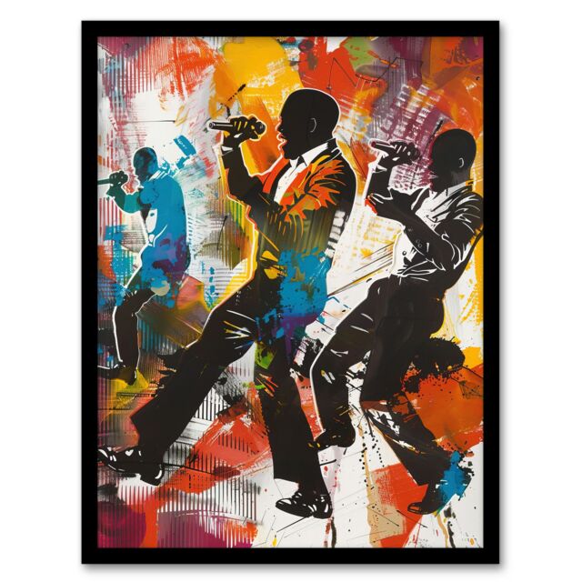 Artery8 Bright Colourful Artwork Soul Singers Silhouette Framed Art Print - Size: A4 - image 1
